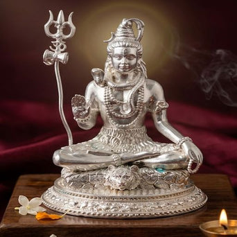 Silver Plated Lord Shiva Idol with Trishul – Mahadev Statue for Home Temple, Meditation Decor & Spiritual Gift
