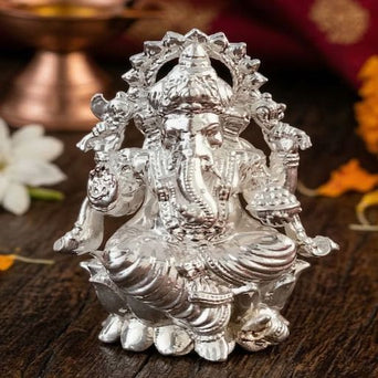Miniature Silver Plated Lord Ganesha Idol – Luxury Ganpati Statue for Home Temple, Vastu Decor & Spiritual Gift