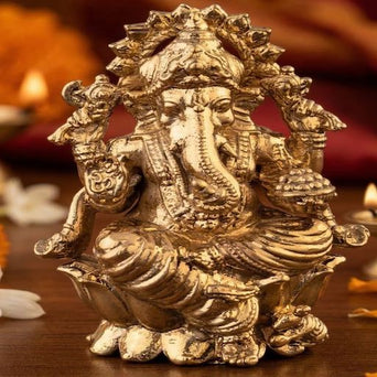 Miniature Brass Lord Ganesha Idol – Luxury Ganpati Statue for Home Temple, Vastu Decor & Spiritual Gift