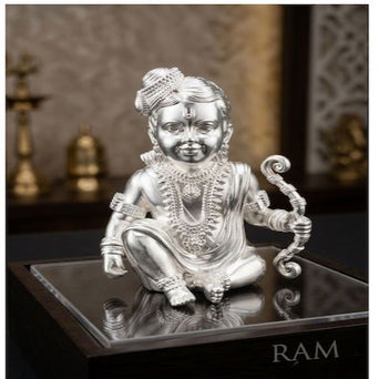 Silver Plated Bal Ram Idol – Baby Lord Ram Statue for Home Temple, Luxury Spiritual Decor & Divine Gift