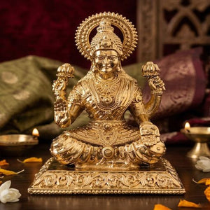 Brass Goddess Lakshmi Idol – Luxury Maa Laxmi Statue for Wealth, Prosperity & Diwali Pooja Home Temple Decor