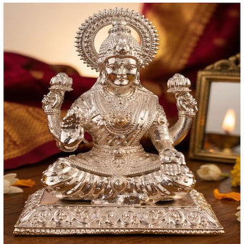 Silver Plated Goddess Lakshmi Idol – Luxury Maa Laxmi Statue for Wealth, Prosperity & Home Temple Decor