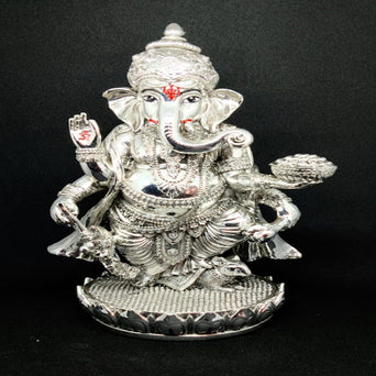 Luxury Silver-Plated Lord Ganesha Idol – Handcrafted Ganpati Murti for Home Temple, Office Décor & Auspicious Gifting | Shilptattva