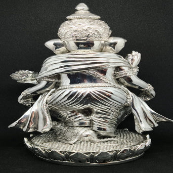 Luxury Silver-Plated Lord Ganesha Idol – Handcrafted Ganpati Murti for Home Temple, Office Décor & Auspicious Gifting | Shilptattva