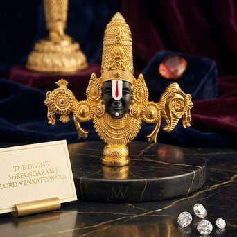 Tirupati Balaji Mukharvind Gold Standy – Premium Lord Venkateswara Face Idol for Home Temple & Luxury Spiritual Décor