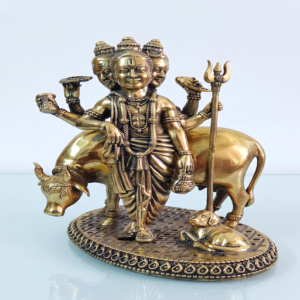 Brass Lord Dattatreya Idol with Kamadhenu Cow & Dog | Hindu God Statue | Spiritual Home Decor | Meditation Gift
