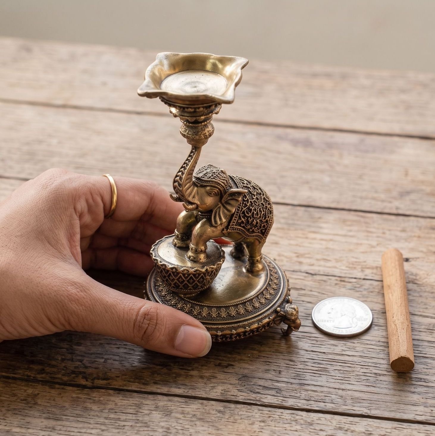 Brass Elephant Diya Stand | Royal Gaja Deepam | Traditional Oil Lamp | Spiritual Home Decor & Puja Essentials - Image 3