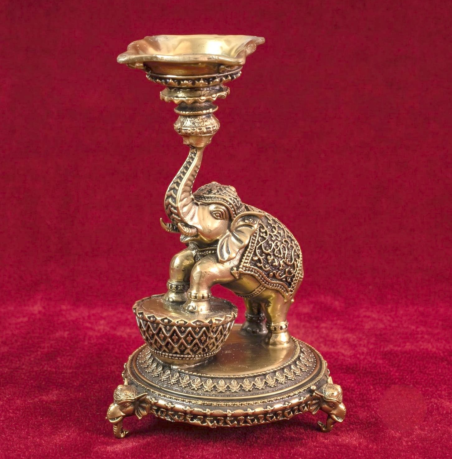 Brass Elephant Diya Stand | Royal Gaja Deepam | Traditional Oil Lamp | Spiritual Home Decor & Puja Essentials