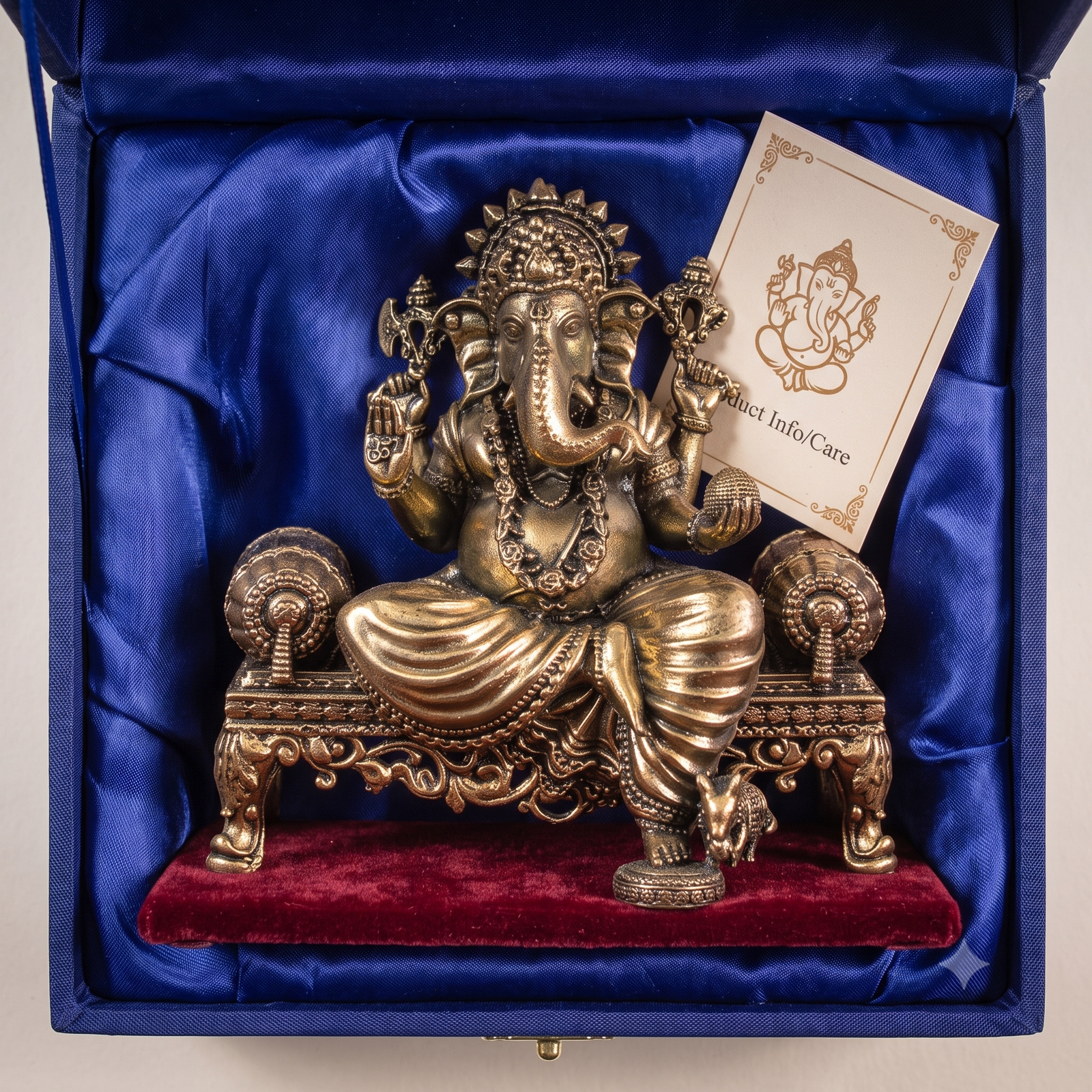 Brass Lord Ganesha Idol on Royal Throne | Seated Vinayaka Statue | Remover of Obstacles | Spiritual Home Decor - Image 4