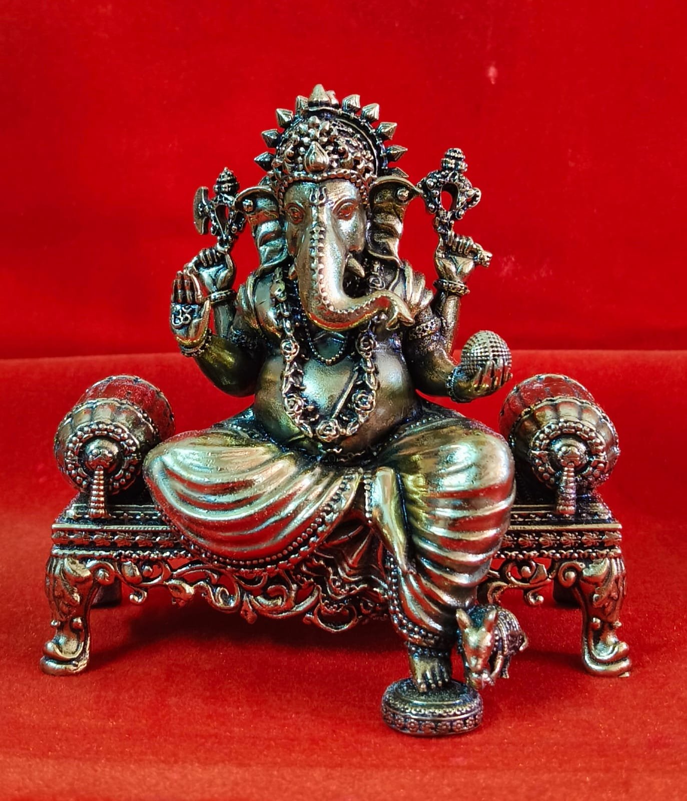 Brass Lord Ganesha Idol on Royal Throne | Seated Vinayaka Statue | Remover of Obstacles | Spiritual Home Decor - Image 2